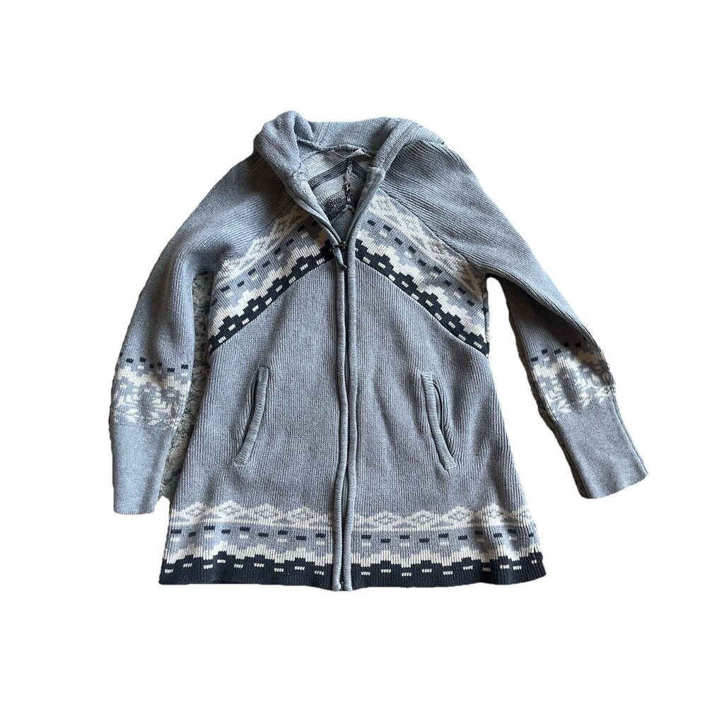 ATHLETA NORDIC HOODIE FAIR ISLE GRAY SWEATER JACKET WOMEN'S SIZE SMALL FULL ZIP